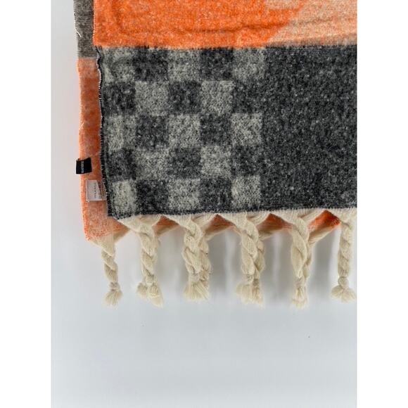 PRETTY SIMPLE Women's Beige-Orange-Black Autumn Spice Checkered Fringe Scarf - Picture 5 of 10